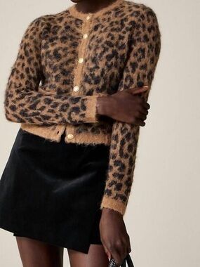 J. CREW Brushed Leopard Print Sweater Lady Jacket in  XL NWT